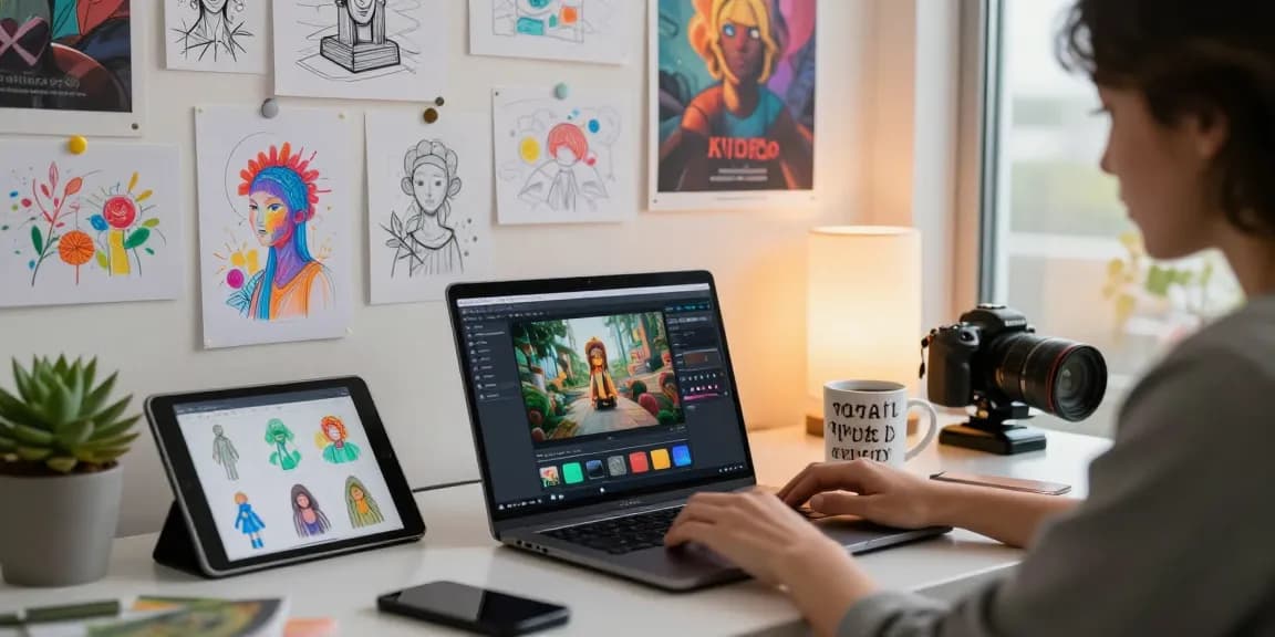Generate video to prompt with advanced AI tools in a vibrant creative workspace.
