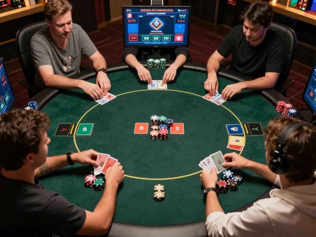 open88 players engaging in a dynamic online poker game with vibrant interface, showcasing strategic gambling.