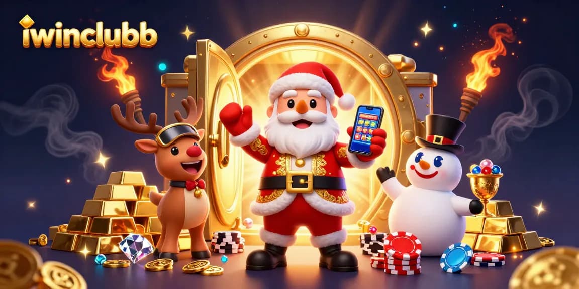 Experience the excitement of iwinclubb with Santa celebrating jackpot slots in a dazzling casino.