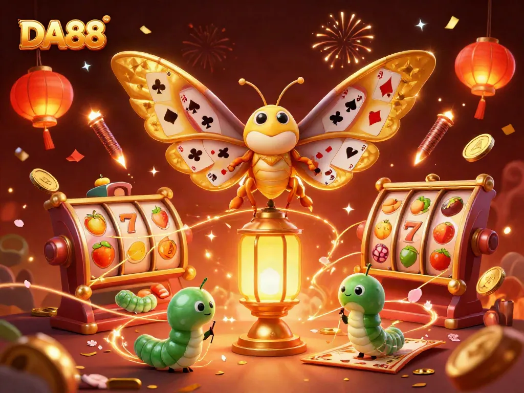 Experience the thrilling DA88 casino atmosphere with a vibrant 3D illustration of exciting games.