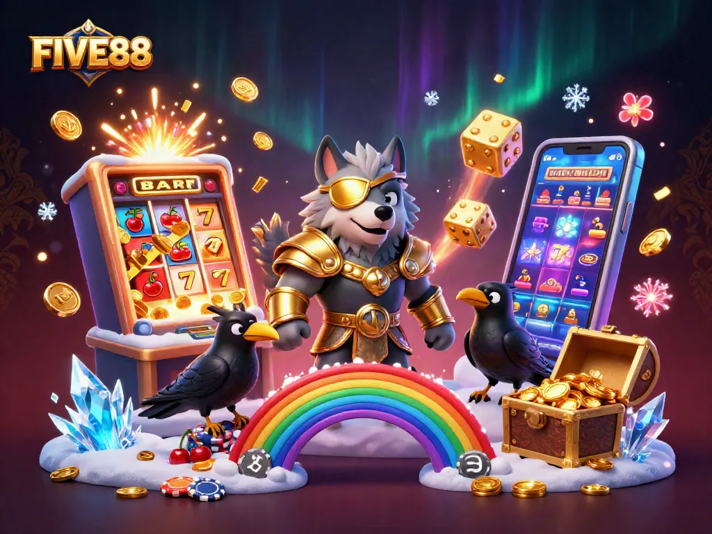 Experience the excitement at FIVE88 with vibrant slot machines and a majestic Norse theme.