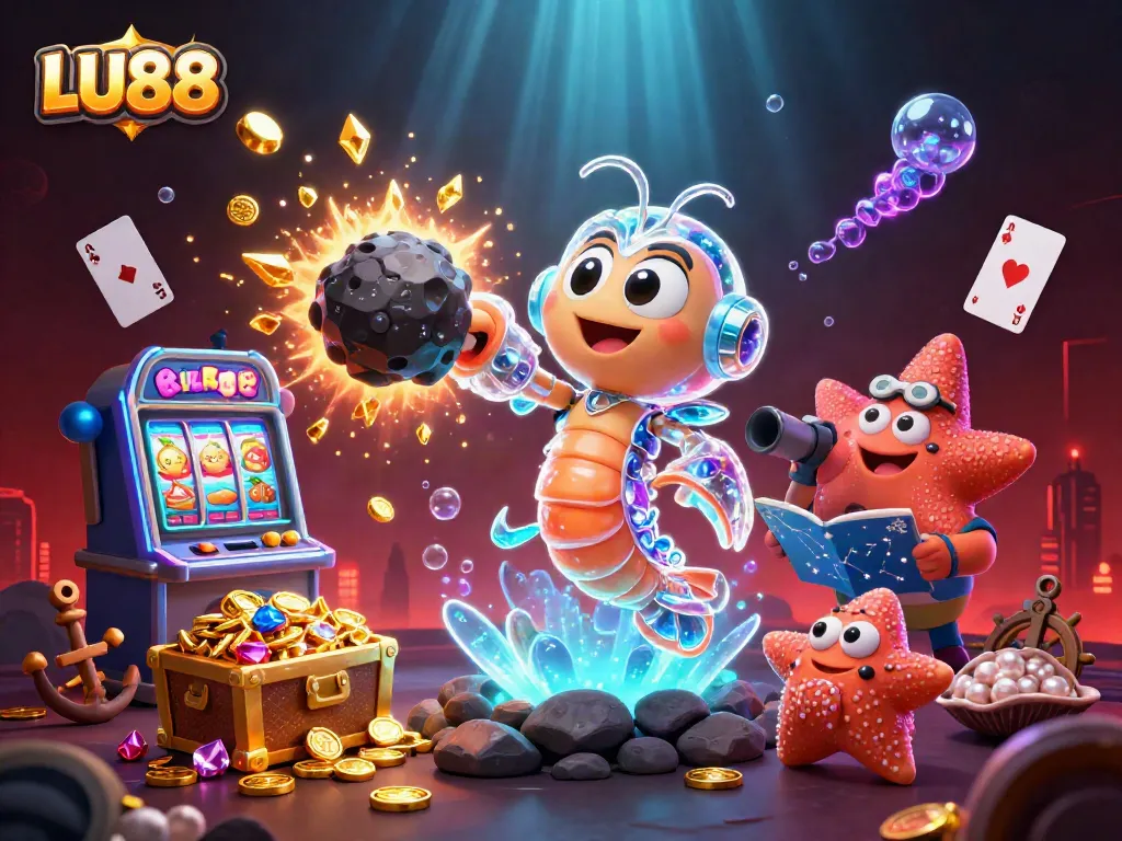 Engage with LU88's spectacular slots featuring an intense 3D casino illustration scene.