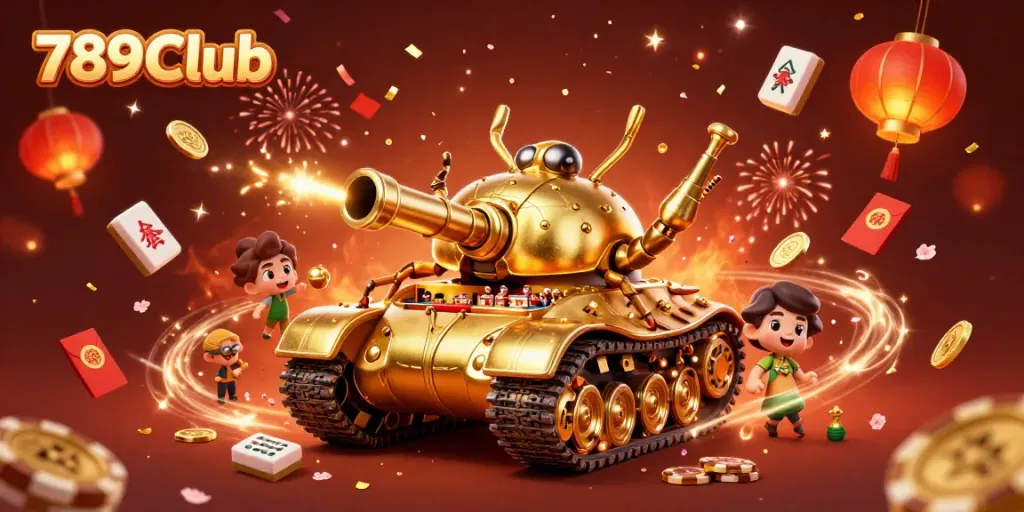 Experience the excitement of 789Club with a vibrant casino scene featuring golden beetles and festive elements.