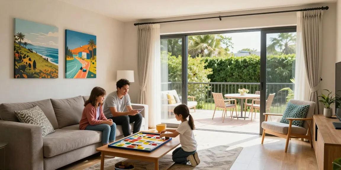 Holiday let management company showcasing a beautiful rental property with a family enjoying quality time, highlighting home comfort and inviting atmosphere.