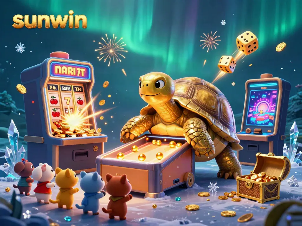 Experience the thrill of sunwin with exciting slot machines and a golden tortoise pinball.