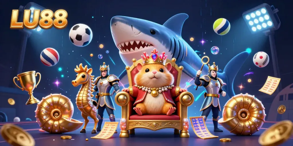 LU88 brings thrilling sports betting action with a golden hamster king and aquatic royal guards.