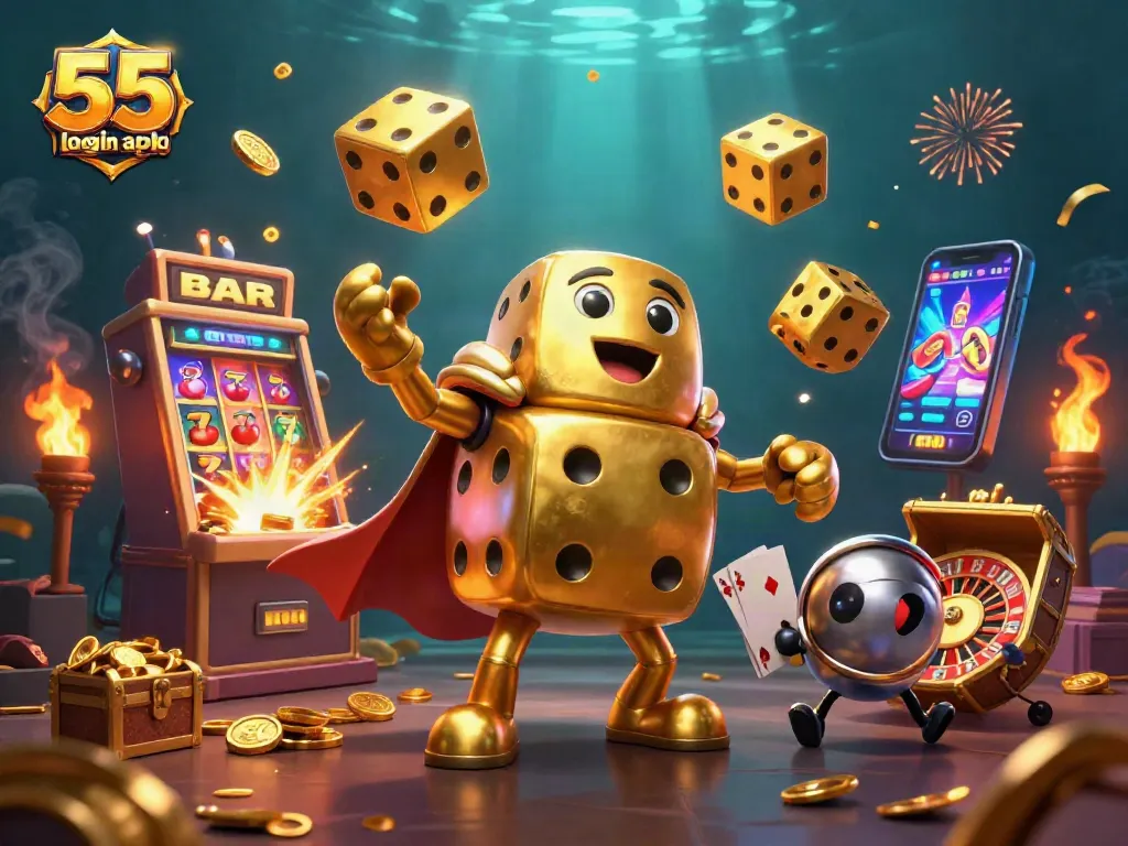 Engage with thrilling games on 55 club login apk, featuring vibrant 3D casino elements, playful dice, and dynamic jackpot excitement.