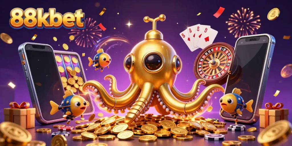 Experience thrilling gaming action with 88kbet's vibrant underwater casino scene full of excitement.