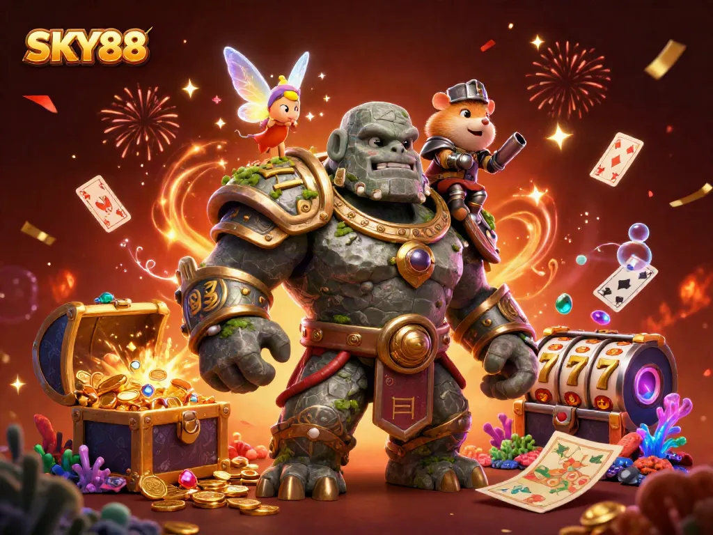 Engage in thrilling gaming adventures with SKY88's magical caricatures and casino elements.