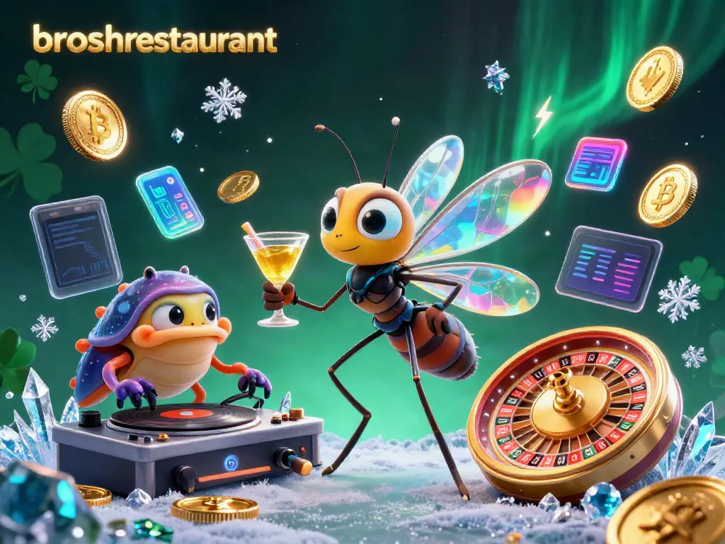 Engage with broshrestaurant's vibrant casino experience featuring a unique frozen mosquito mascot.