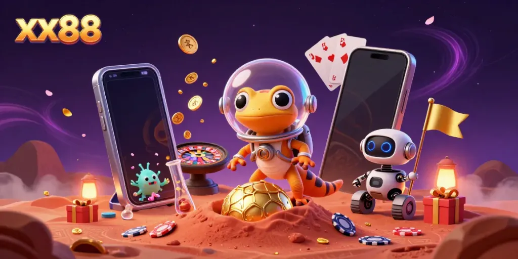 Exciting gameplay at xx88 with Martian gecko discovering a golden casino.
