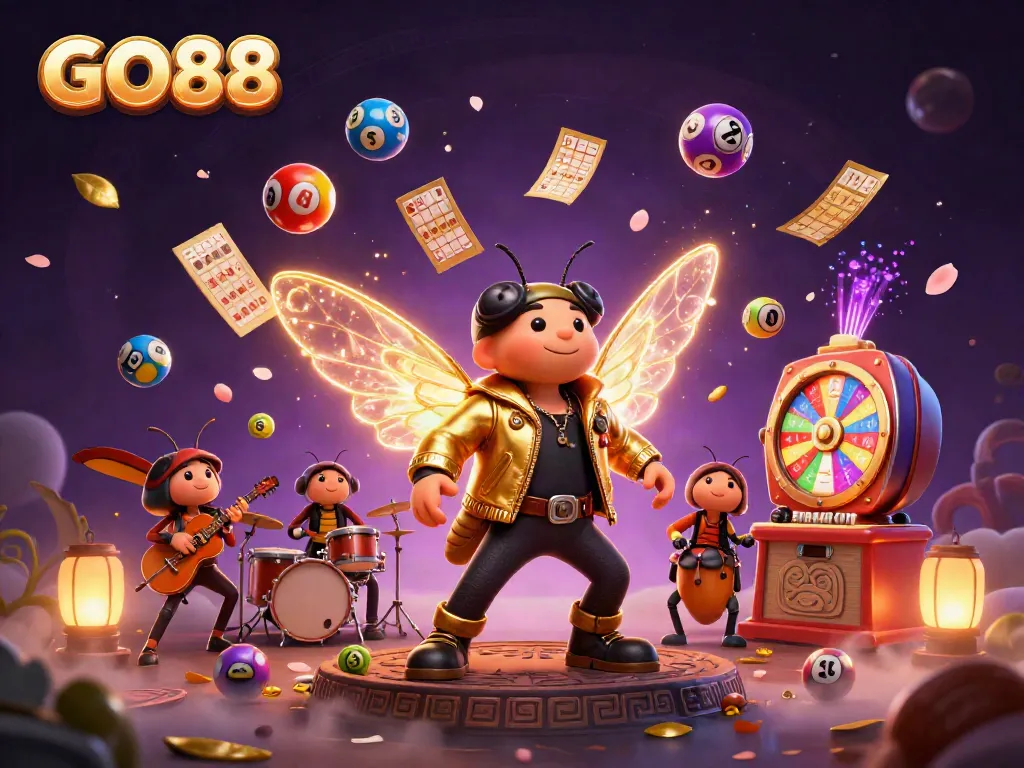 Engage in thrilling gameplay with GO88's vibrant casino scene featuring animated lottery elements.