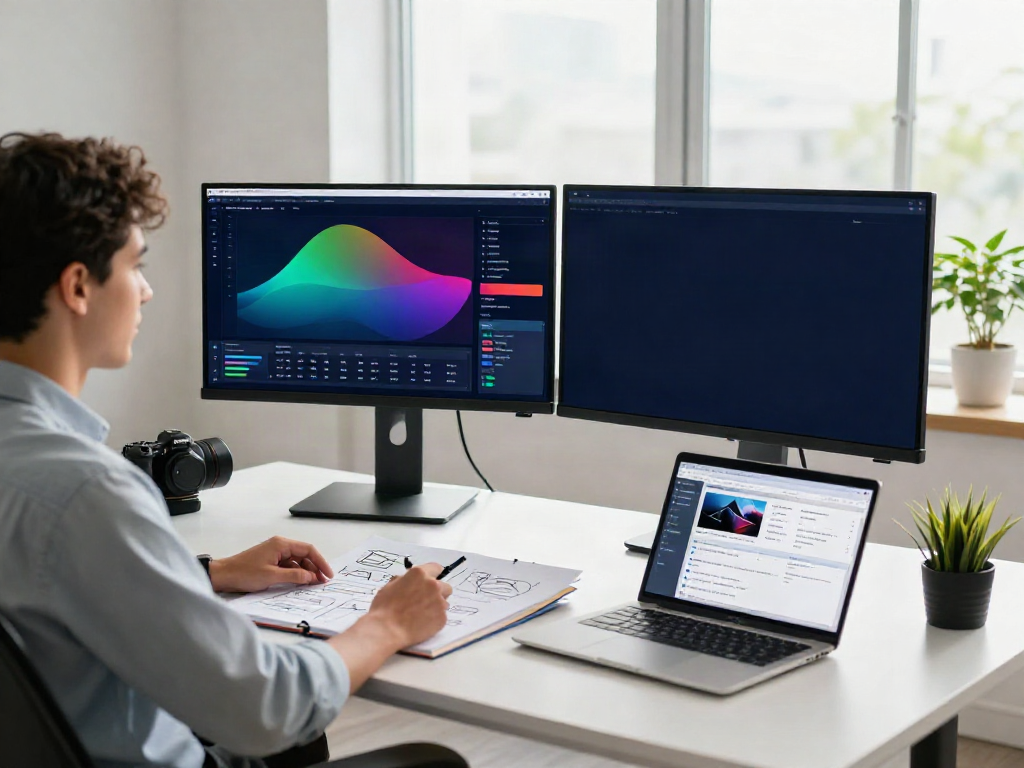 Content strategist analyzing website analytics for instant indexing in a modern office