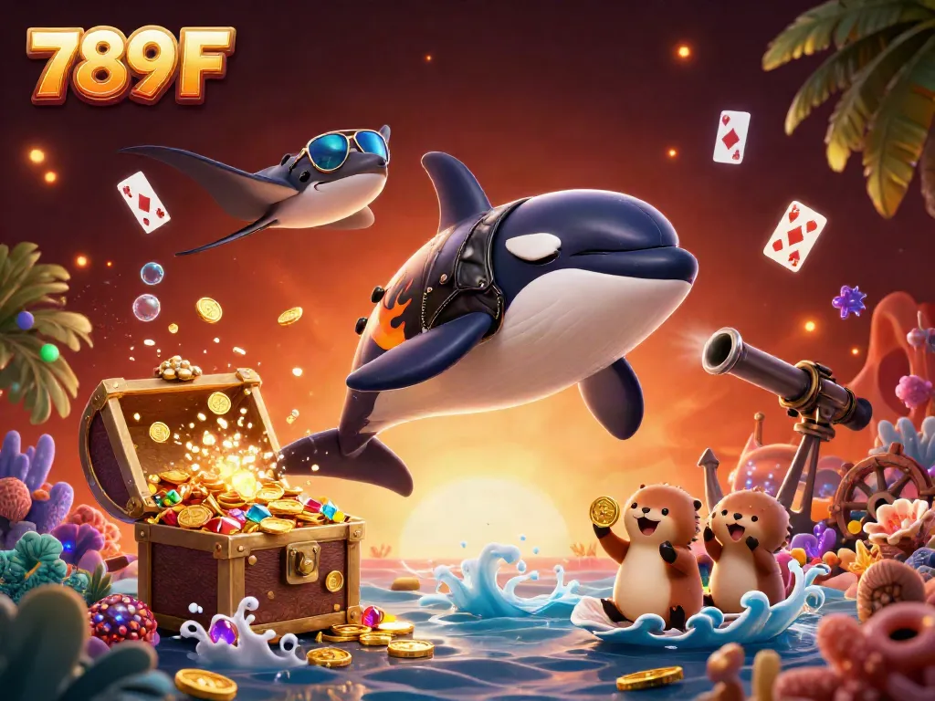 Experience the thrill of 789 F with dynamic characters and vibrant casino elements in this fantasy scene.