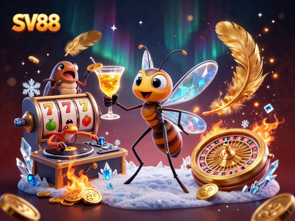 Experience the vibrant excitement of SV88 with engaging casino illustrations featuring a unique mascot.
