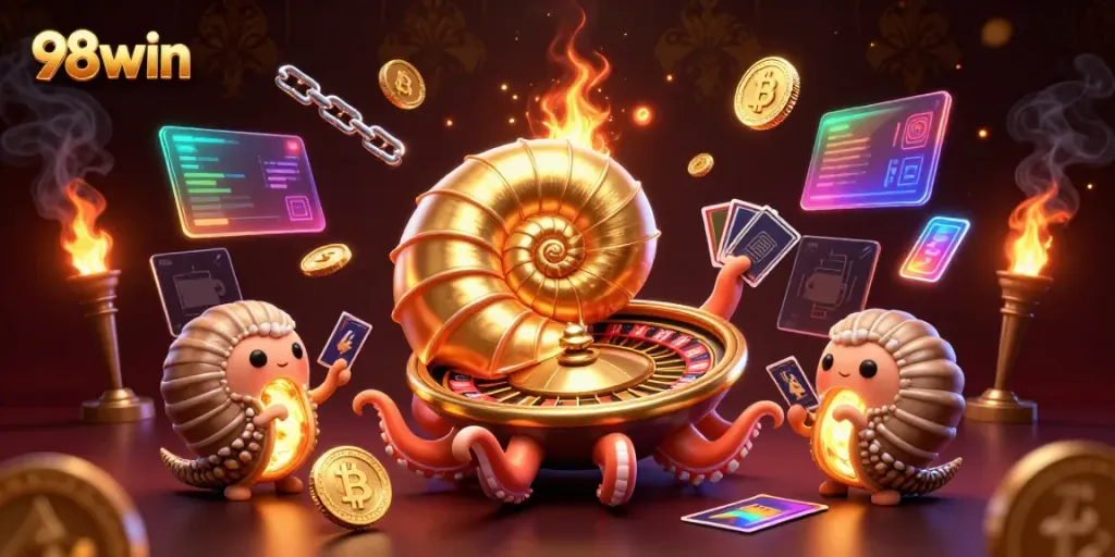 Join 98win with thrilling casino action featuring a giant nautilus and glowing elements.