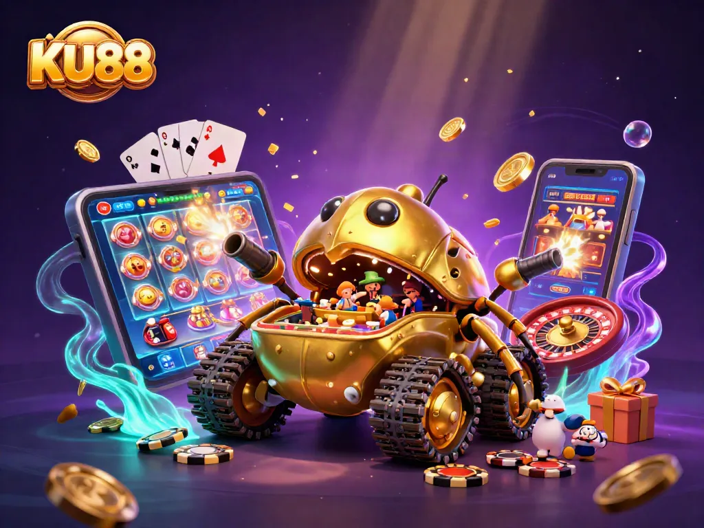 KU88 offers immersive casino experiences featuring a golden beetle tank with lively game elements.