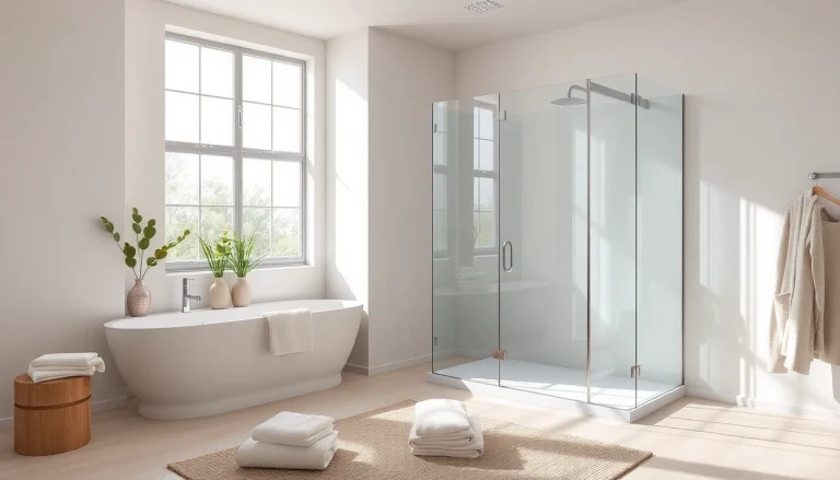 Install stylish shower screens for walk in showers in a bright, elegant bathroom setting.