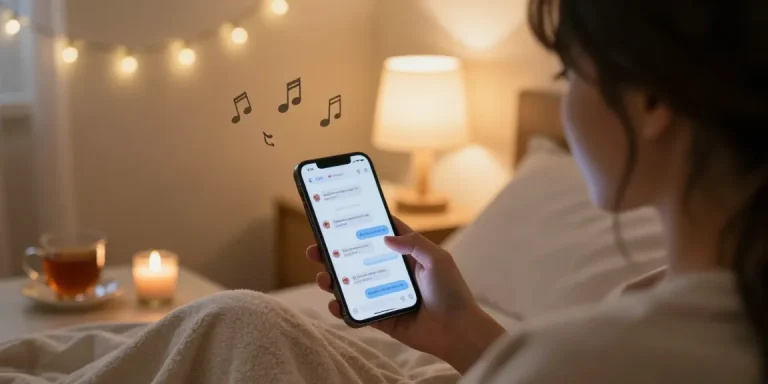 Engaging AI sexting interaction in a cozy bedroom with playful texts and soft lighting.