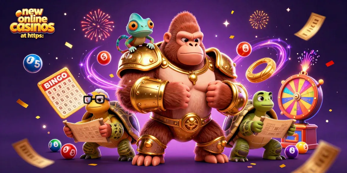 Experience new online casinos at https: with vibrant gambling elements and characters showcasing excitement.