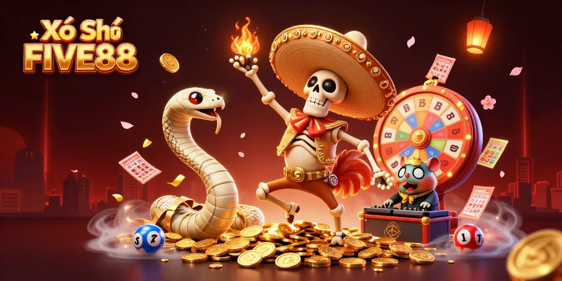 Xổ Số FIVE88 engages players with vibrant lottery elements and exciting visuals.