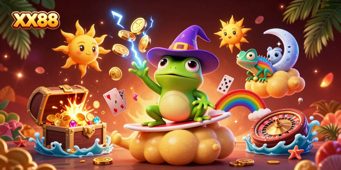Engage with XX88, witnessing a carnival of vibrant casino elements and magical characters!