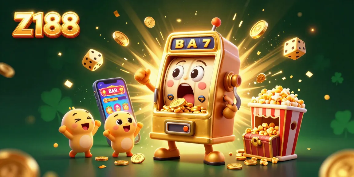 Z188 slot machine hits a jackpot, coins raining down in this dynamic casino scene with colorful elements.