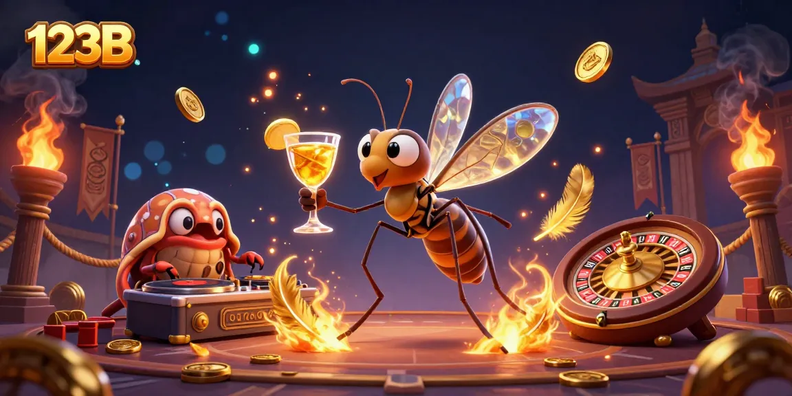 Join the 123B casino adventure with a lively illustration featuring a frozen mosquito mascot and a trilobite DJ!