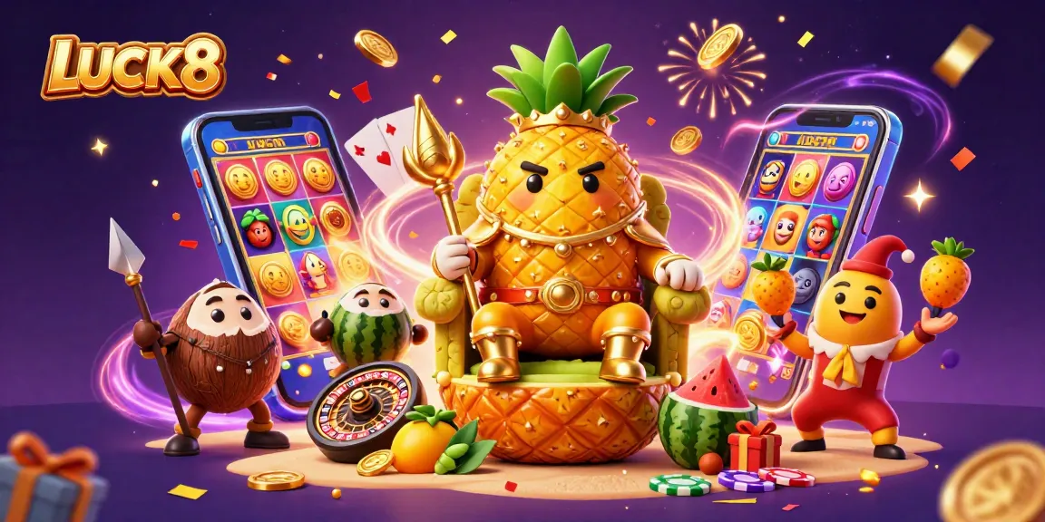 Engage with LUCK8 for huge wins in this vibrant casino-themed illustration.
