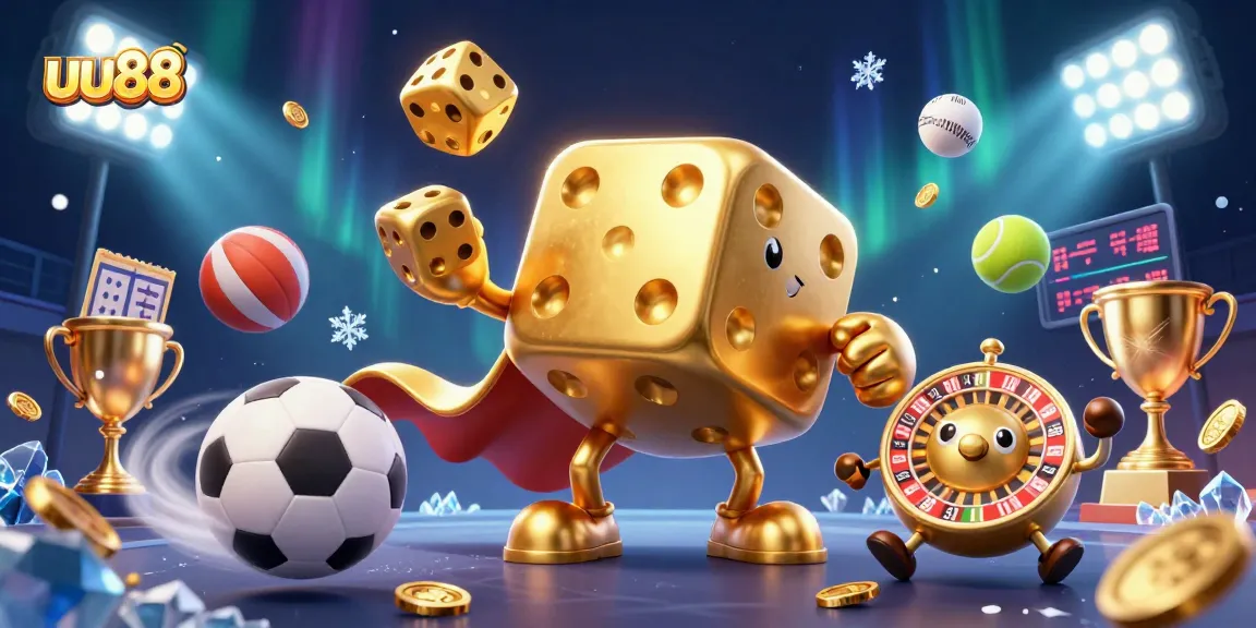 Experience thrilling gameplay at uu88 with a vibrant 3D cartoon casino scene featuring dice, cards, and sports!
