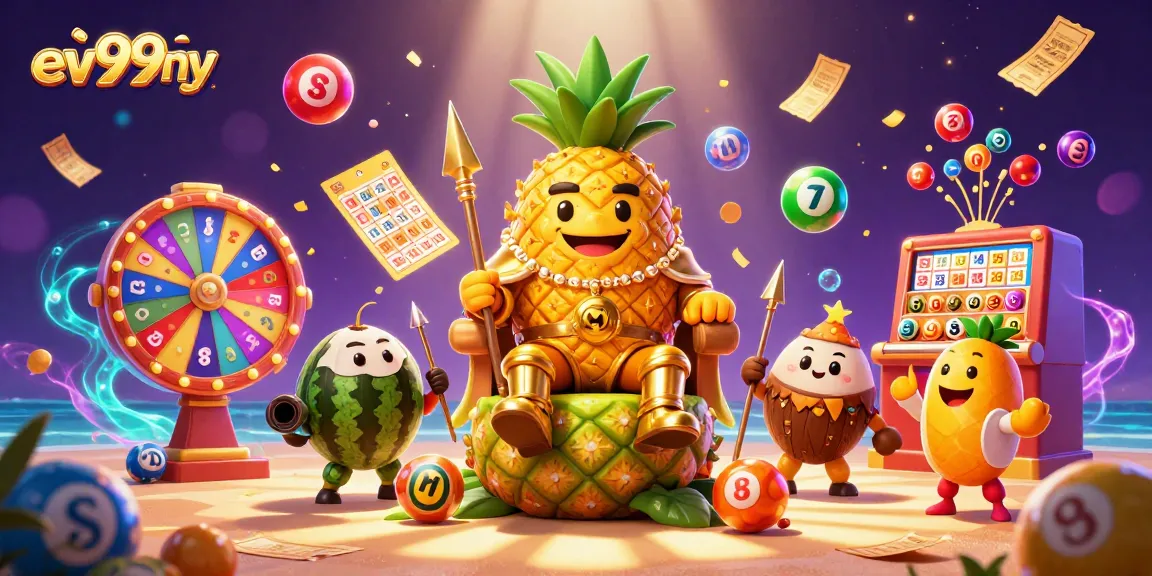 ev99ny king with vibrant casino elements, colorful balls, and lottery excitement