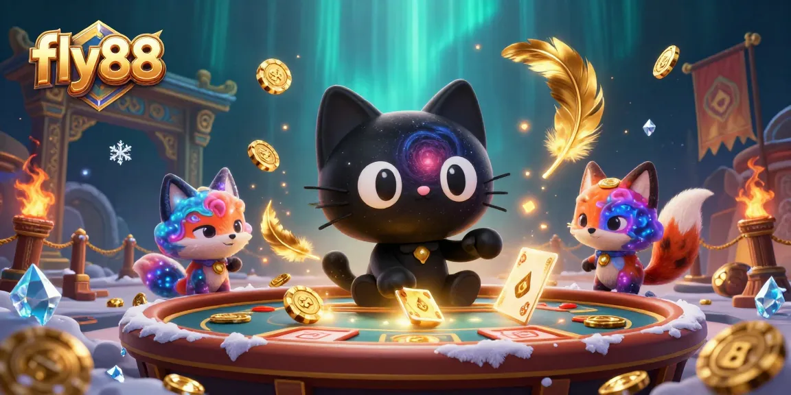 Engage in thrilling moments at fly88 as a cosmic cat and fox navigate the dynamic casino atmosphere.