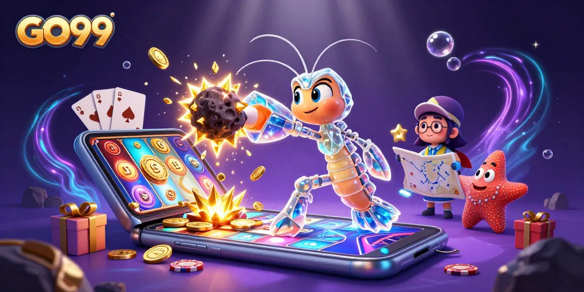 Engage with thrilling action in GO99 as characters burst through asteroids, revealing coins and gems.