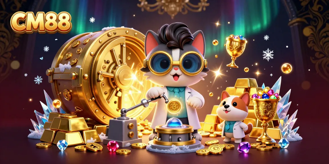 Experience exciting gameplay at CM88 with vibrant golden treasures and characters in a dynamic casino scene.