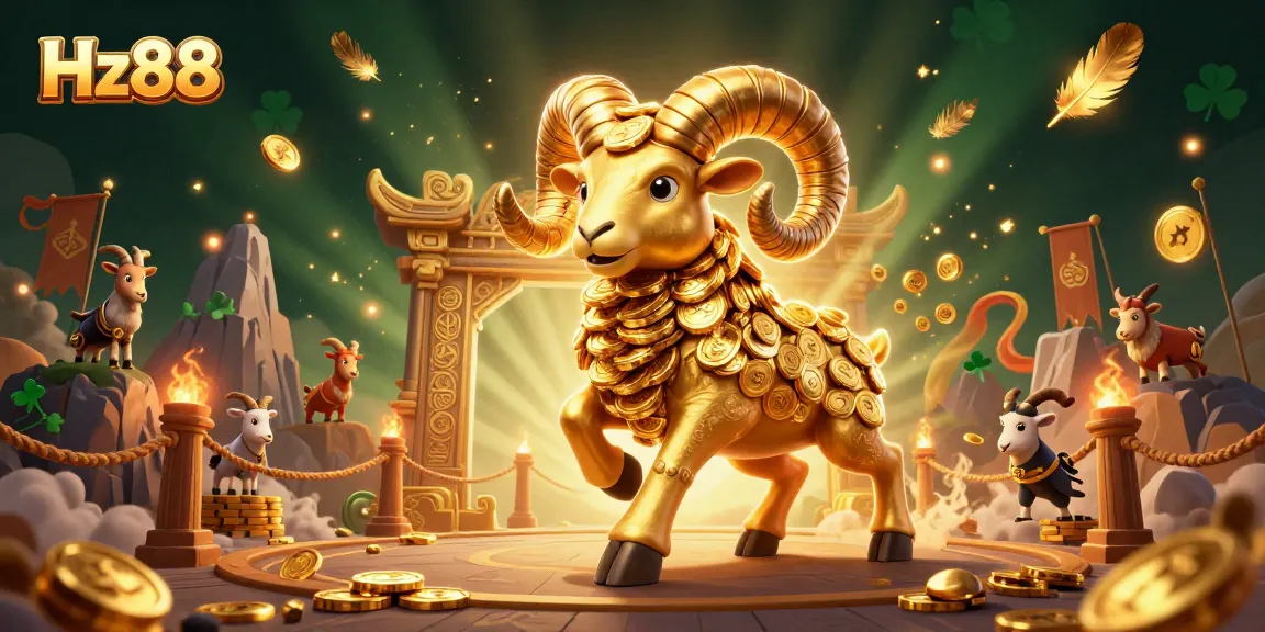 Engage in thrilling action with Hz88 featuring a golden ram and dynamic gambling elements.