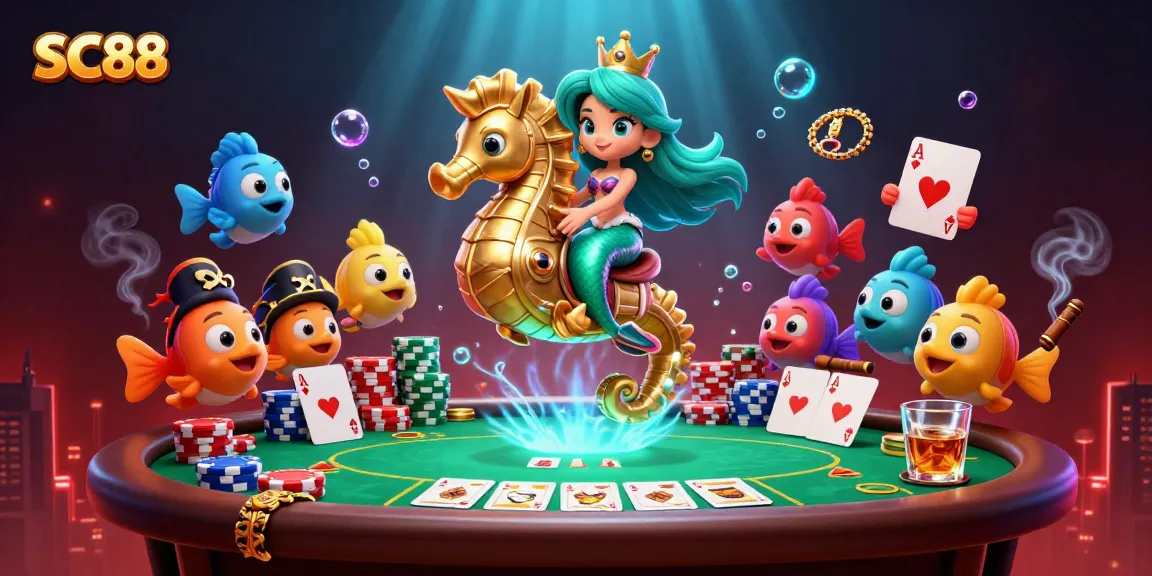 Engage with SC88's vibrant 3D underwater scene, featuring a mermaid and poker elements.