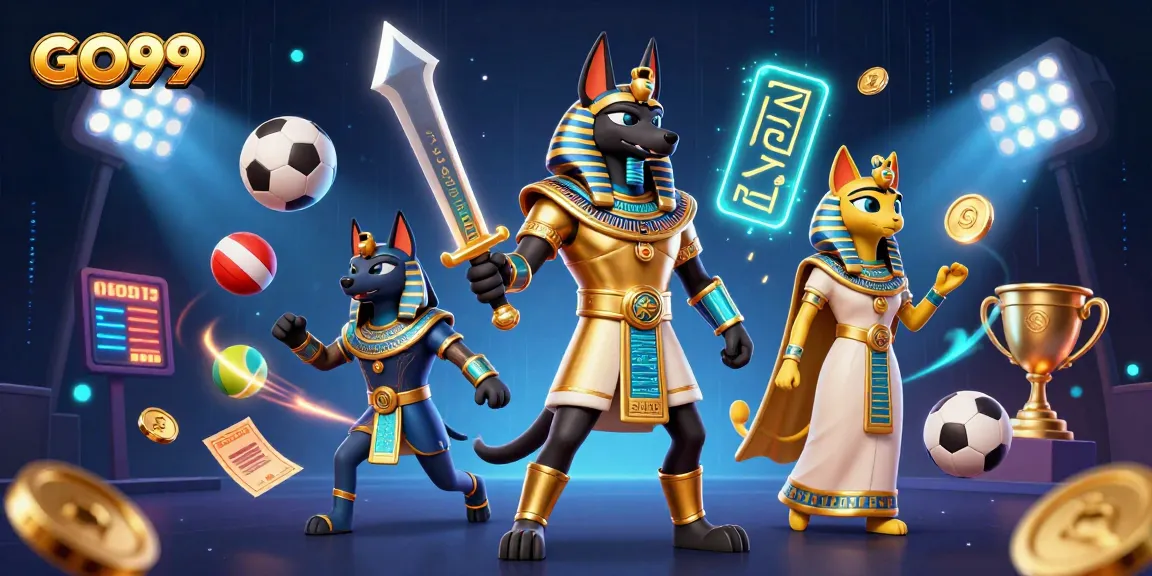 GO99 showcases exciting sports betting action with Anubis and Bastet in dynamic 3D art.
