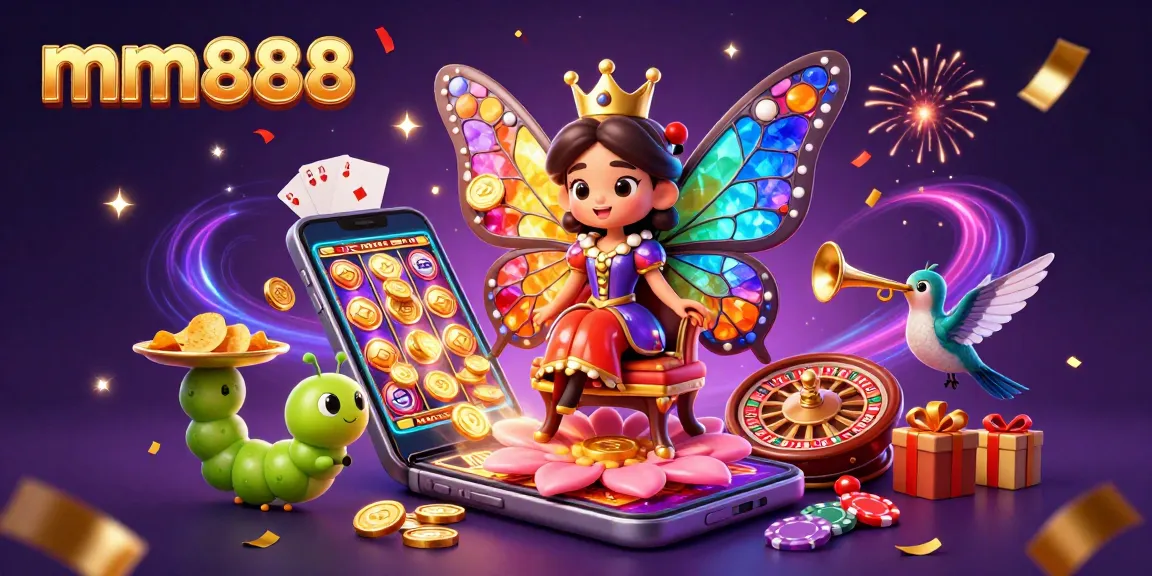 Experience exhilarating wins with mm888's vibrant game scene featuring the butterfly queen and dynamic casino elements.