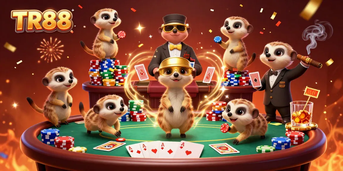 Engage in exhilarating gameplay at TR88 with meerkats running a lively casino atmosphere.