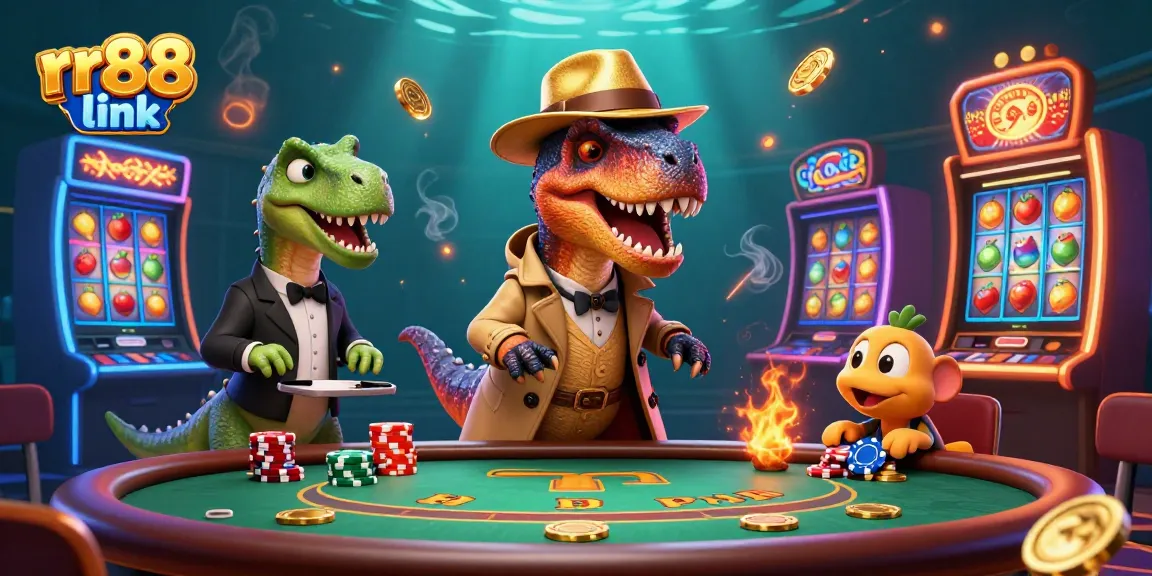 Engage with rr88 link while enjoying a lively casino scene featuring animated characters and vibrant gaming elements.