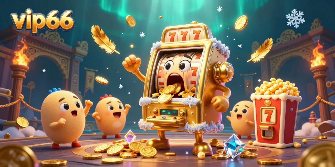 Watch vip66's golden slot machine hit the jackpot amidst swirling coins and dynamic energy.
